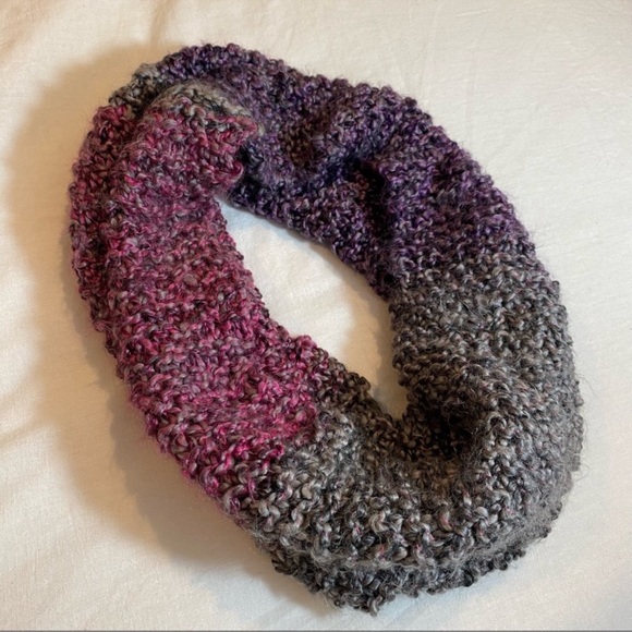 Handmade Accessories - Hand Knit Infinity Scarf in Purple/Grey/Pink